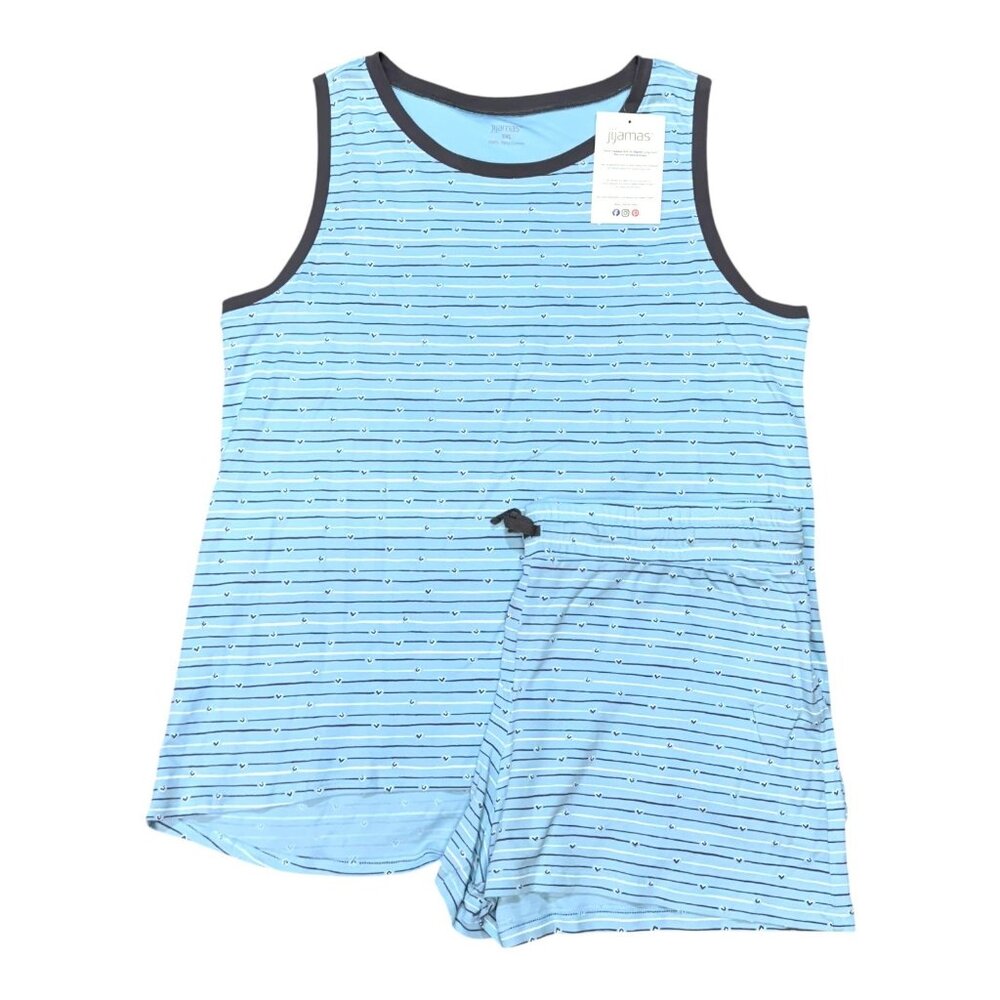 Jijamas Womens XXL Striped Pajama Set Tank Top & Shorts In 100% Pima Cotton NEW